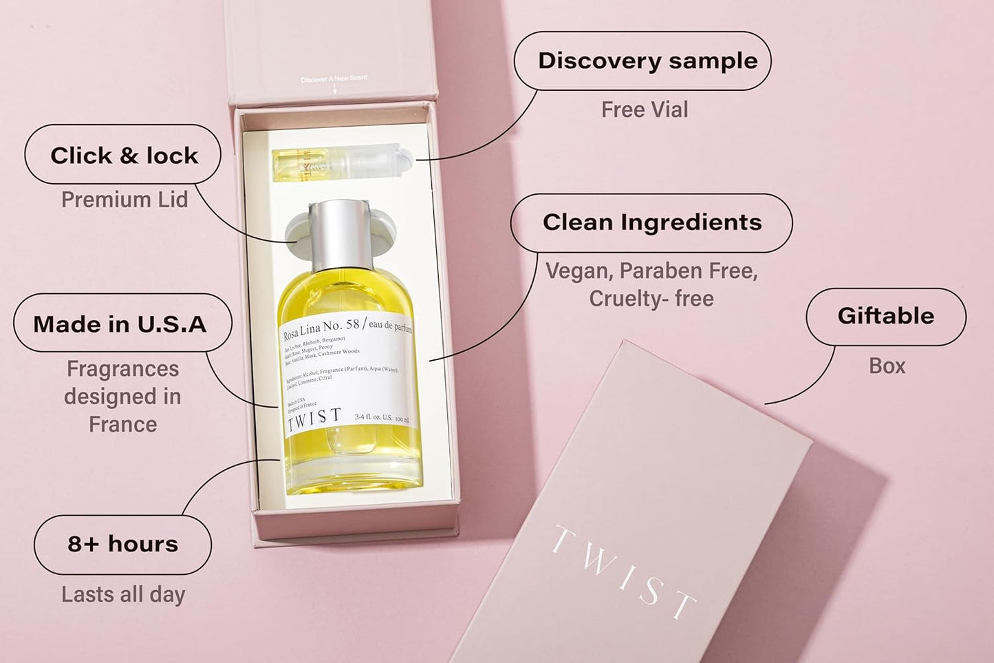 Twist - Rosa Lina No. 58 - Eau De Parfum Inspired by Perfume De Marly Delina, Long-Lasting Perfume For Women, Rose & Fruity, Vegan, Clean Ingredients, Fragrance - Spray 100 ml | 3.4 fl. oz.