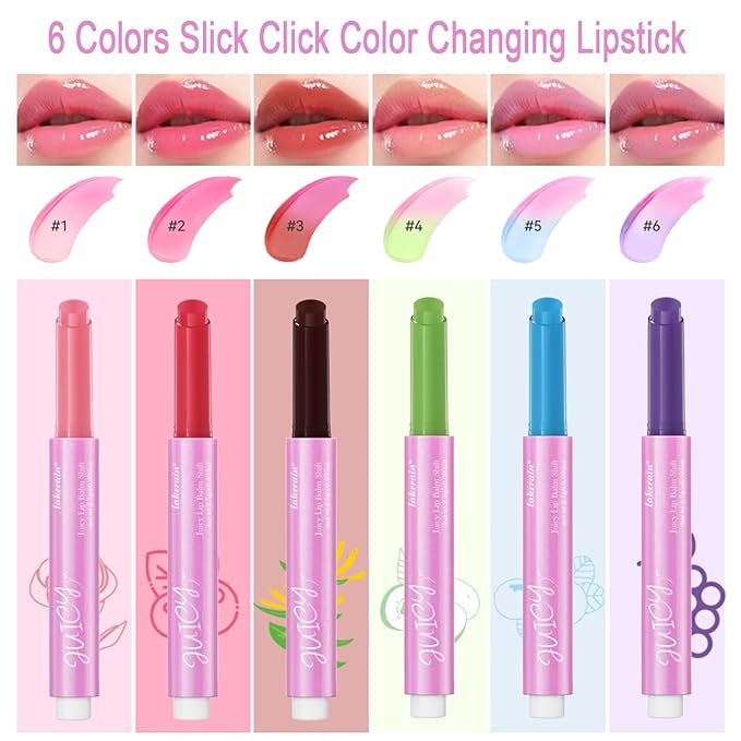 Juicy Lip Plump Shift, Click Melting Lip Balm Lasting Tint Hydrating & Nourishing Lip Care Moisturizer Glossy Color Changing Lip Gloss Non Sticky Lipstick Vegan Tinted Lip Balm (#1 Rose)