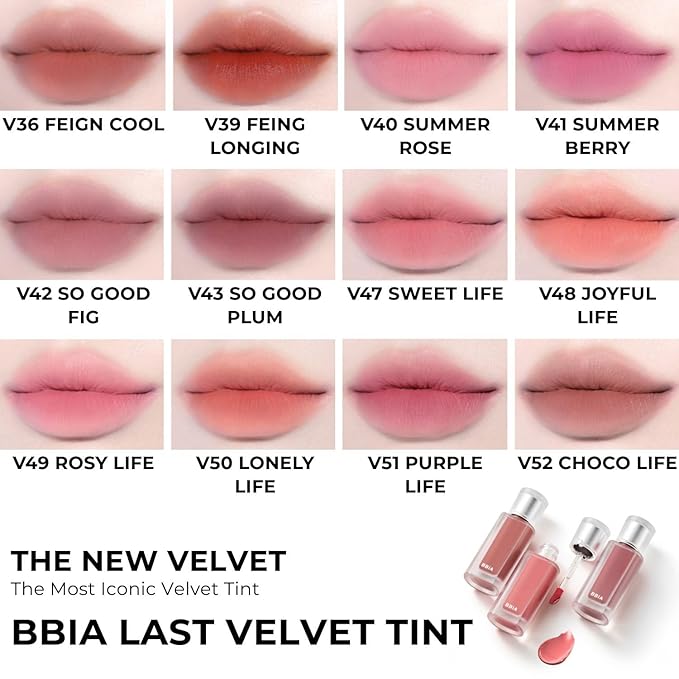 BBIA Last Velvet Tint NEW - Soft Creamy Matte Finish Lip Stain, Blur Effect & Velvety Texture, Long-Lasting, High Pigment, Non-Drying, Vegan, Korean Lip Makeup (V17 MORE PLEASANT, Pack of 1)