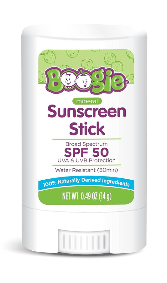 Baby Sunscreen Stick by Boogie Block, Mineral Sunscreen SPF 50, Travel Size Sunblock for Kids, Zinc Oxide, Water Resistant, Vegan, Fragrance Free Pack of 1