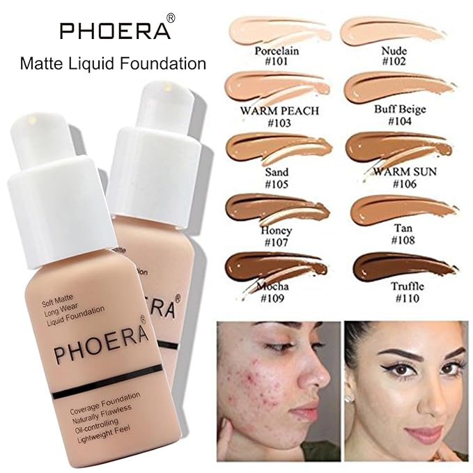 PHOERA Foundation,PHOERA CC Cream Foundation Color Correcting Anti Aging Hydrating Serum &SPF 25+,PHOERA Primer, PHOERA Makeup Foundation, Makeup Brushes (101 Porcelain+120 Nude CC Cream)