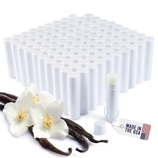 Lip Balm Bulk Unlabeled - Made in USA Bulk Chapstick - Natural Ingredients Vitamin E Shea Butter - Custom Chapstick Bulk For Party & Wedding Favors (100 Count, Vanilla)