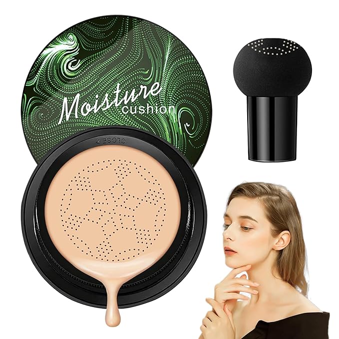 Mushroom Head Air Cushion CC Cream Foundation Makeup,Moisturizing Non-Greasy BB Cream Foundation,Long Lasting Matte Concealer Full Coverage Face Makeup Liquid Foundation for All Skin Types(Natural)