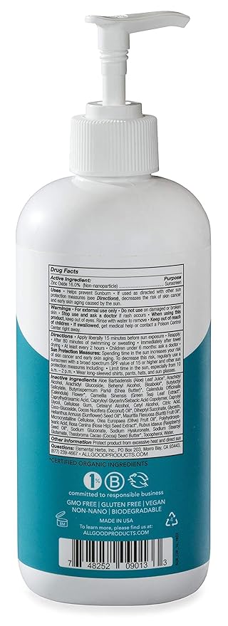 All Good Sport Mineral Sunscreen Lotion - Coral Reef Friendly, Water & Sweat Resistant, Face & Body, UVA/UVB Broad Spectrum SPF 30+ (16 oz Pump)