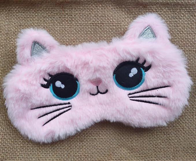 Cute Soft Plush Cat Sleeping Mask for Women Girls, Cute Animal Sleep Eye Cover Mask Eye Funny Blindfold Eyeshade for Night Nap Travel (Pink)