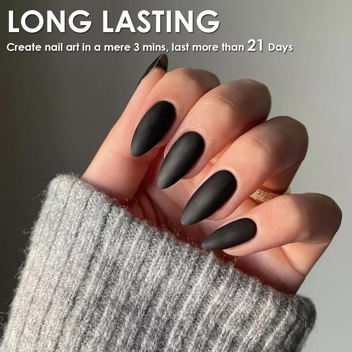 Matte Black Nail Polish - Matte Finish Black Fingernail Polish - Fast Drying Nail Varnish Mist Effect - Silky Velvet Nail Lacquer For Women Girls Manicure DIY at Home - No Need Bake