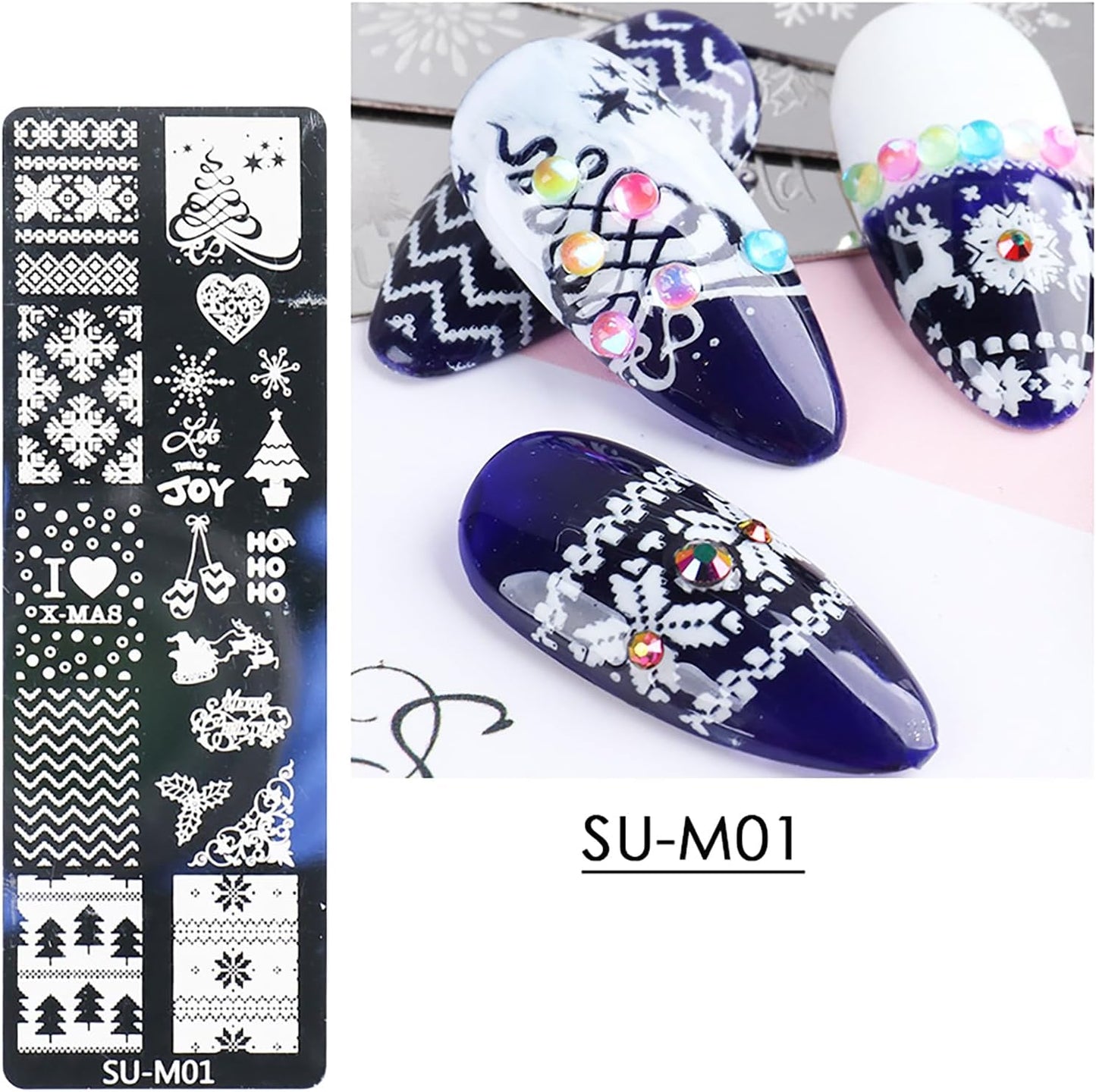 Christmas Nail Art Stamping Plate Kit,Snowflake Snowman Christmas Tree Elk Designs Nail Image Stamp Template Xmas DIY Stainless Steel Nail Image Polish Template Kit 6Pcs