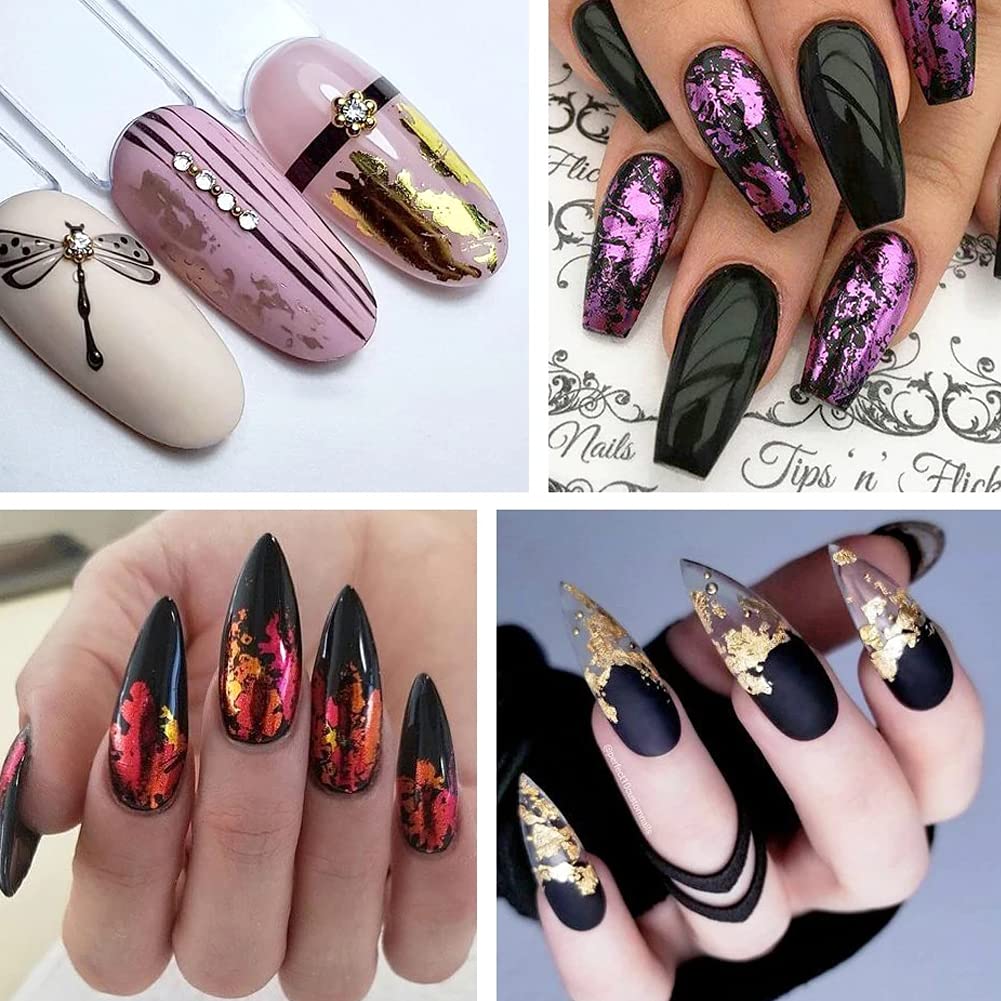 Gold Nail Art Glitter & Sequins Holographic Irregular Foil Sticker 3D Glitter Foil Flakes Decals - 12 Colors