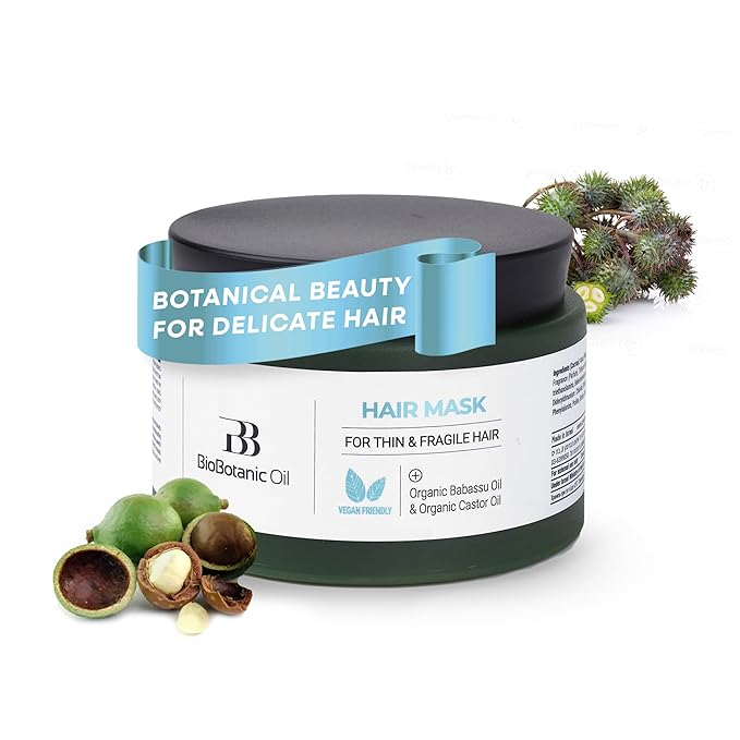 Bio Botanic Oil Hair Mask for Thin, Sparse & Brittle Hair | Strengthens & Restores | Organic Castor & Babassu Oils | SLS-Free, Paraben-Free, Deeply Hydrating & Softening | 250ml