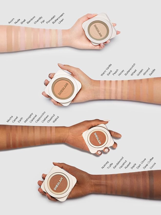 SHEGLAM SKin-Focus Full Coverage Powder Foundation Oil-Control Lightweight Face Pressed Powder Makeup-Caramel