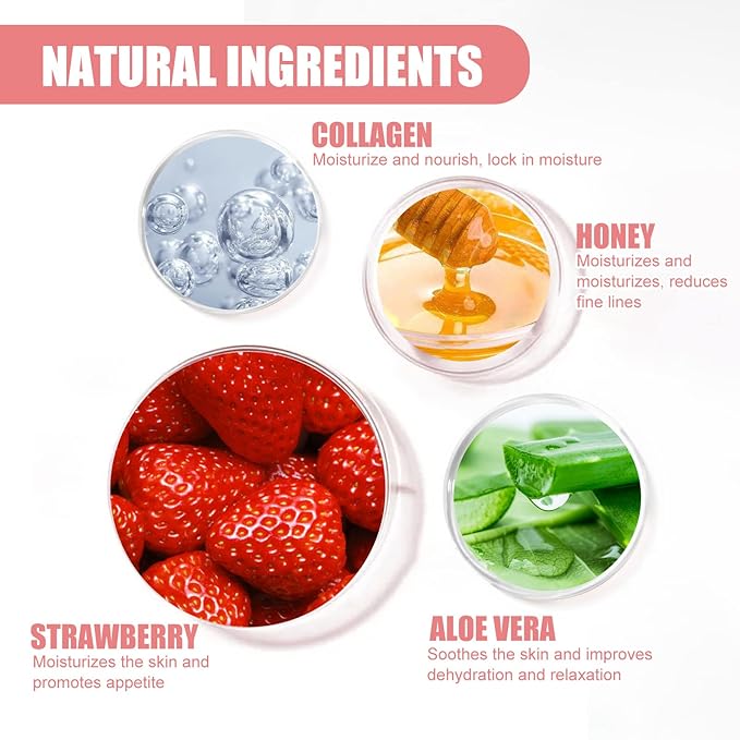 2PCS Bee Lip Balm Lip Balm Honey Pot, Strawberry Sleeping Lip Mask,Moisturizing Lip Balm with Stick,Hydrating & Prevention Dry and Cracked Lip Scrubs Exfoliator Lip Care Products(Strawberry)