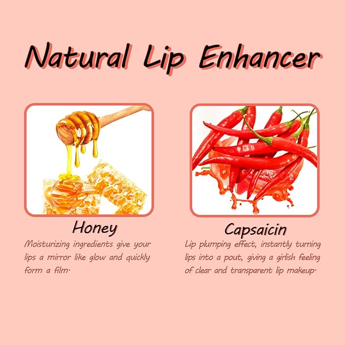 Lip Plumper Gloss 3 Colors Set,Natural Lip Plumping Oil and Lip Care Serum Enhancer for Fuller Booster Balm Moisturizing Hydrating&Reduce Fine Lines Nourishing Non-sticky Lips Mask Makeup