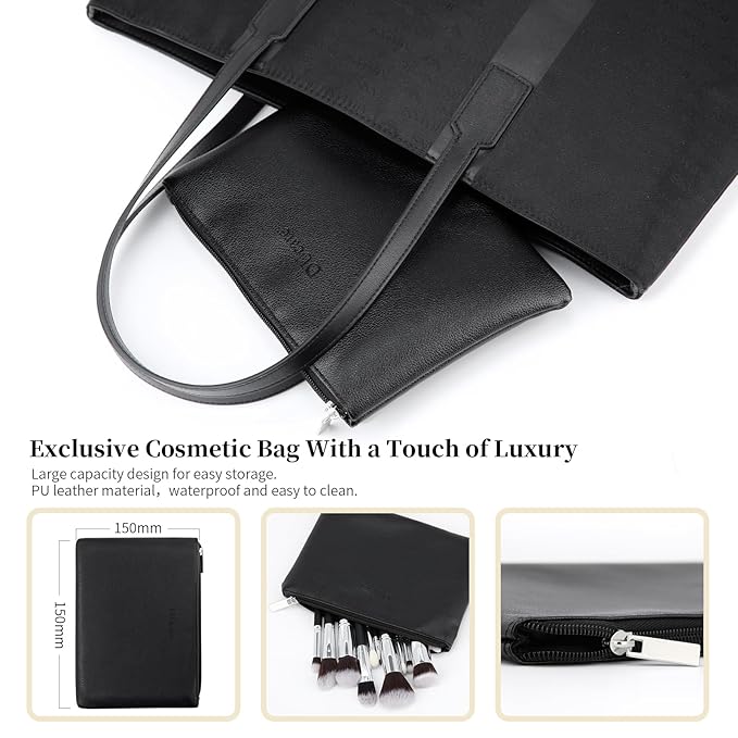 DUcare Makeup Brushes with Bag,15Pcs Makeup Brush Set Christmas Gift Travel Kabuki Foundation Blending Blush Eyeliner Shadow Brow Concealer Brushes Kit Black