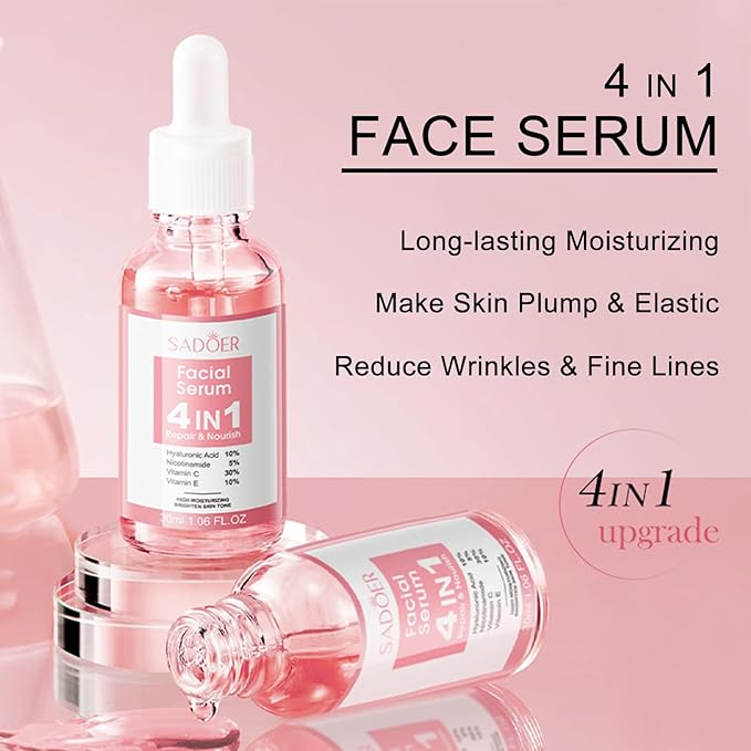 4 IN 1 Face Care Kit, Gifts for Women, Anti Aging Skin Care Set, Reduce Wrinkles with Hyaluronic Acid, Niacinamide, Vitamin C, Vitamin E, Daily Skin Care Routine, Face Skin Care Kit for Women Gift