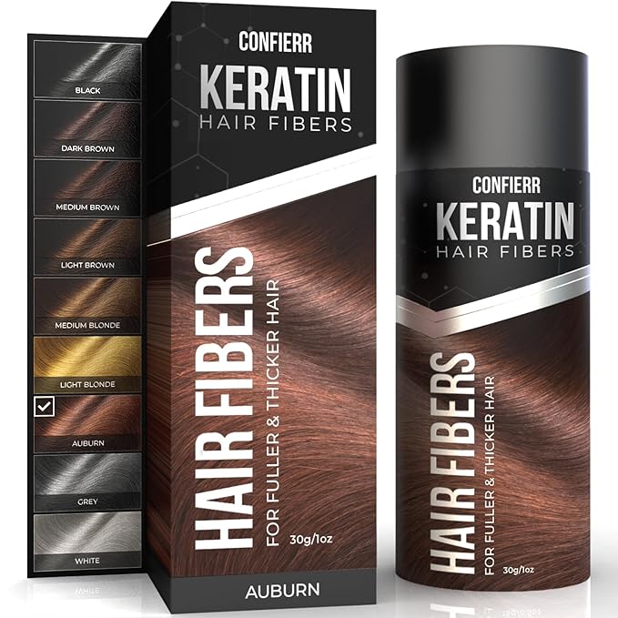 Keratin Hair Fibers for Men & Women - Fill In Fine or Thinning Hair, Instantly Thicker, Fuller Looking Hair (Auburn 30g)