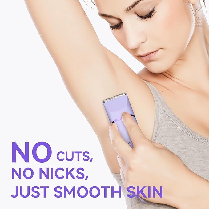 Electric Razors for Women - 4 in 1 Bikini Trimmer for Women, Waterproof Body Pubic Shaver for Womens Wet & Dry Use, Replaceable Facial & Nose Hair Trimmer, Rechargeable Hair Removal Kit, Purple