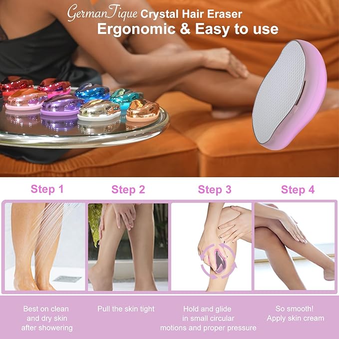 Crystal Hair Eraser,Natural Crystal Hair Remover,Reusable Painless Nano Glass Hair Removal Device Without Shaver,Gentle Crystal Epilator and Exfoliator for Soft Silky Skin(Light Pink)