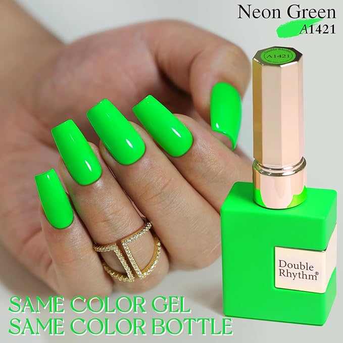 Double Rhythm Translucent Gel Polish Sheer Neutral Natural Light Milky Same Color Same Bottle 15ML Jelly UV Nail Polish Nail Art DIY at Home (Neon Glow Green-A1421)