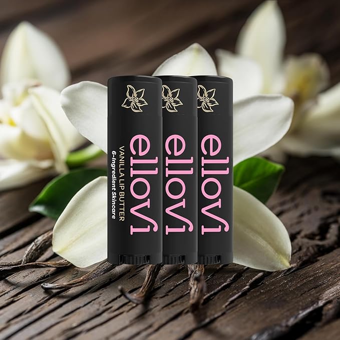 Natural Lip Butter Lip Balm - Vanilla - Pure Enough to Eat - Made With Just 6 Vegan Ingredients - 100% Natural & Organic Moisturizing Lip Care for All Day Hydration (4-Pack)