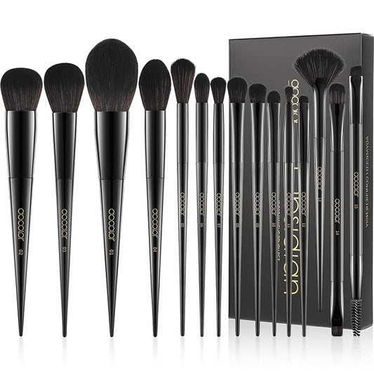 Docolor Makeup Brushes 15Pcs Obsidian Makeup Brush Set Premium Synthetic Powder Kabuki Foundation Contour Blush Concealer Eye Shadow Blending Eyeliner Crease Eyebrow Make Up Brush Kit