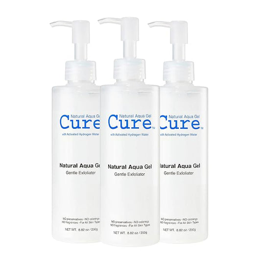 Cure by Toyo | Aqua Gel Gentle Exfoliator | Clear and Softer Skin | Non-Abrasive Face and Body Cleanser | Sensitive Skin | 3 Pack