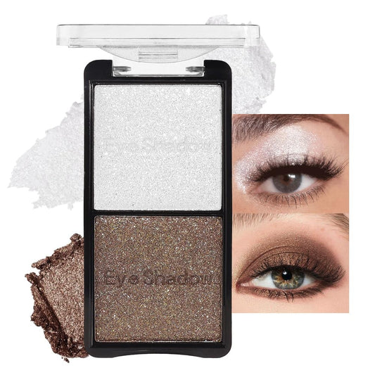 Double color eye shadow, Eyeshadows Creamy, high pigment eye makeup palette, matte shimmer metal eye shadow powder, Blendable, Ultra-Pigmented, Easy to Apply, Matte & Shimmer, (01)