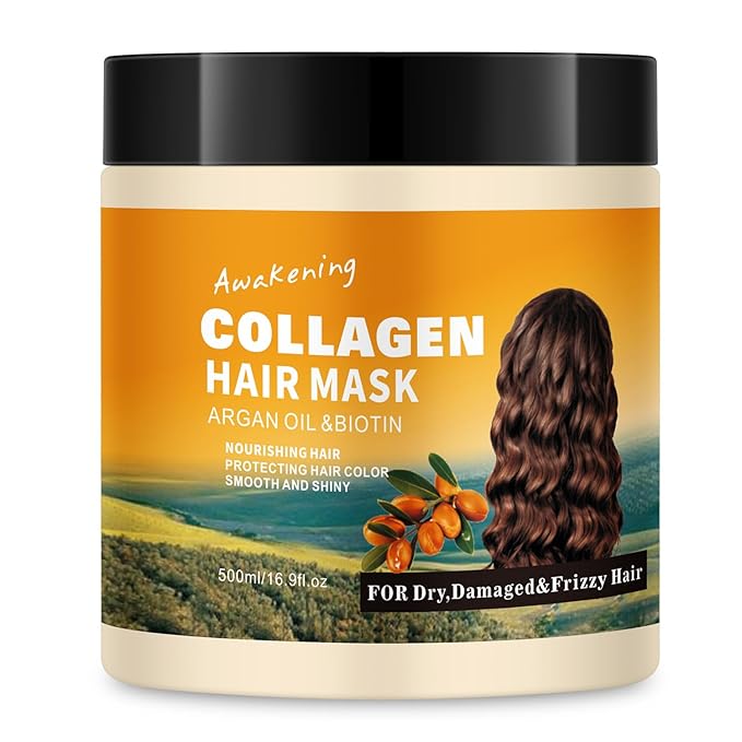 Hair Mask Deep Treatment Conditioner Collagen Protein Argan Oil Biotin Repair For Dry Damaged Frizzy Curly All Hair Types(16.9 Fl Oz/500ml) (collagen)