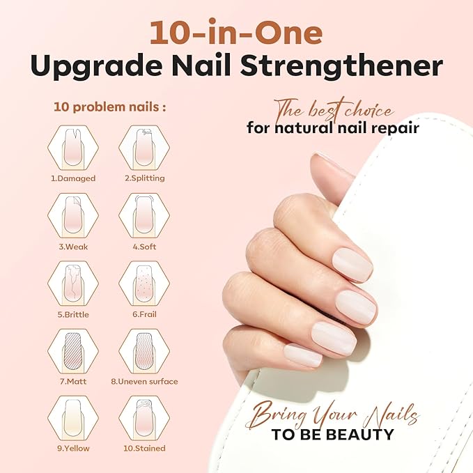 modelones Nail Strengthener, Milky White Nail Polish Natural Nail Concealer Foundation Air Dry Nail Growth Polish for Damaged Nails Imperfection Masking Gifts for Women 15ml