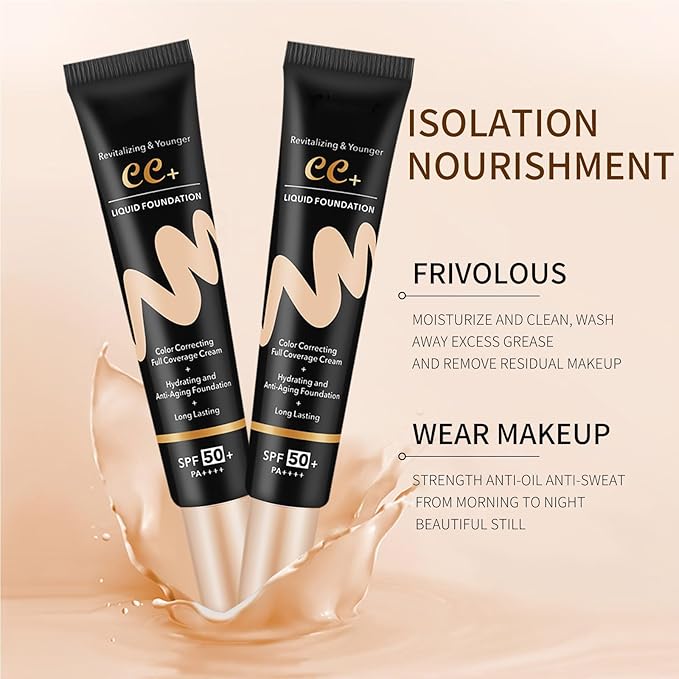 CC Color Correcting Full Coverage Cream SPF 50, CC Cream Foundation, Cover Blemish, Correcting Uneven Skin Tone, Oil Control, Lightweight Waterproof Long Lasting Hydrating CC Cream (Ivory)