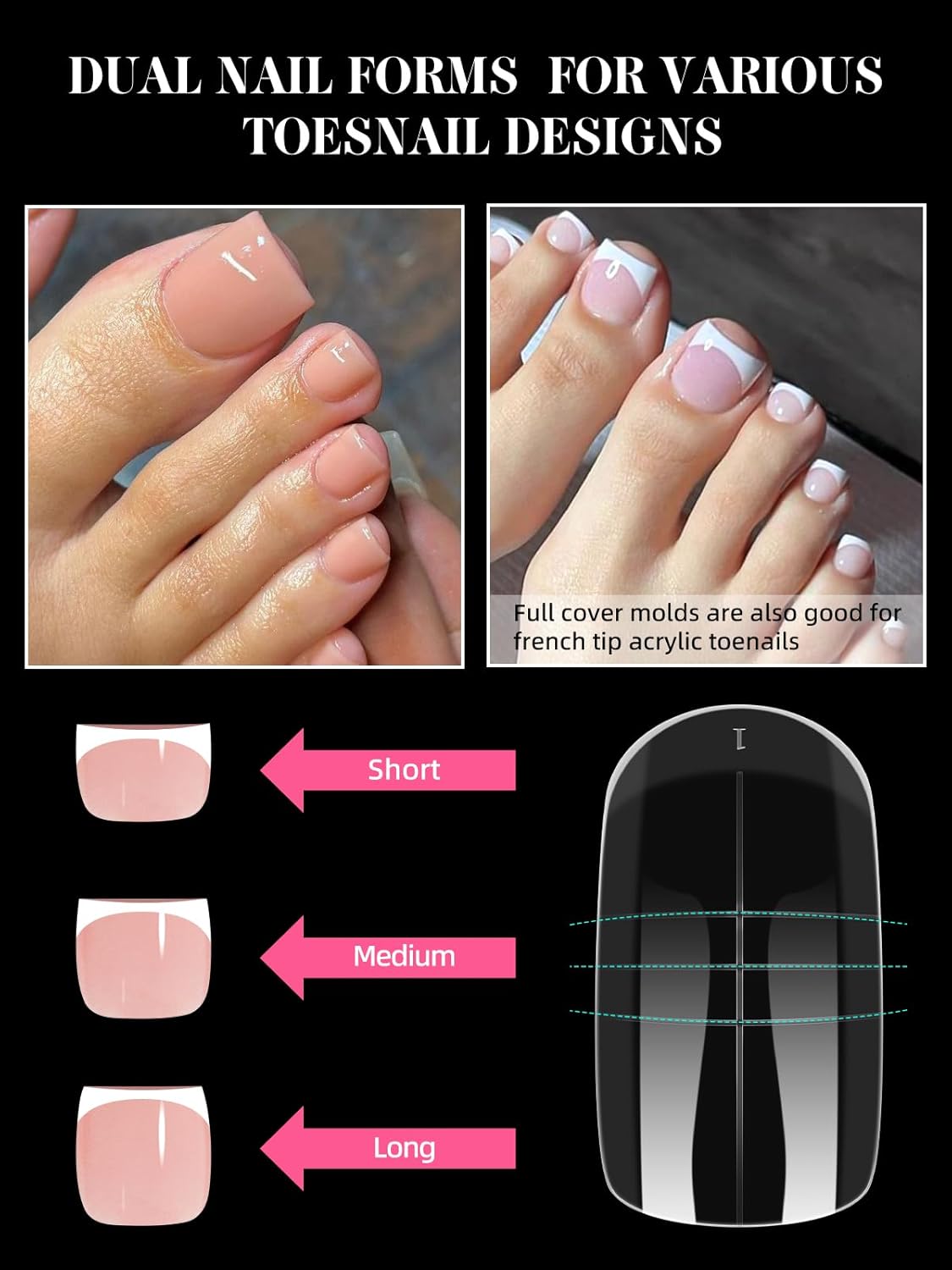 EBANKU Toe Dual Forms for Poly Gel, 150PCS French Nail Forms for Toes, Clear Poly Gel Toenails Molds for DIY Pedi Toenail Extension Kit for Salon-Quality Manicures at Home, 15 Sizes