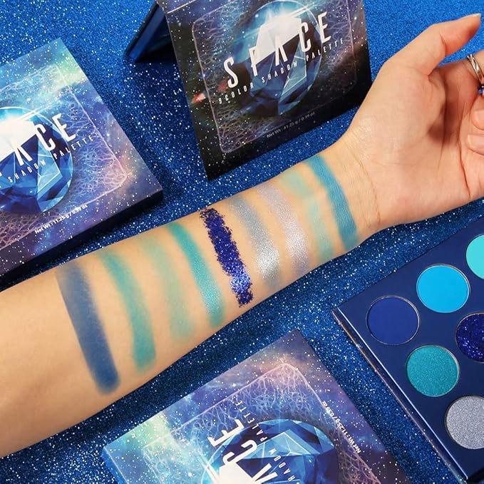 docolor Eyeshadow Palette 9 Colors Blue Eyeshadow Gemstone Shadow Palette Highly Pigmented Mattes Shimmers Smokey Glitter Cream Colorful Powder Blendable Long Lasting Waterproof Makeup Palette