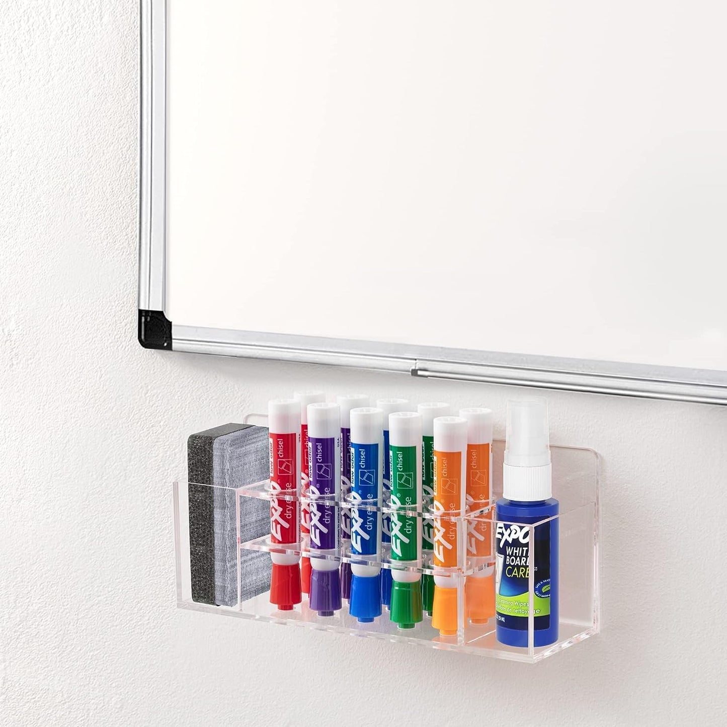 HBlife 2 Pcs Acrylic Magnetic Dry Erase Marker Holder for Whiteboard, Wall Mount 10 Slots Magnet Pen Pencil Holder for Fridge Refrigerator, Locker Organizer Accessories for Classroom Office, Clear