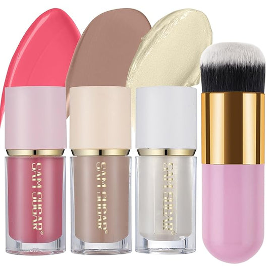 3Pcs Liquid Contour Makeup Trio with Bronzer Shade, Blush, Highlighter for Sculpted Makeup, Matte Finish Liquid Contour Set Easy to Create a Lightweight Look, Longwear Waterproof Formula (4, 7, 12)