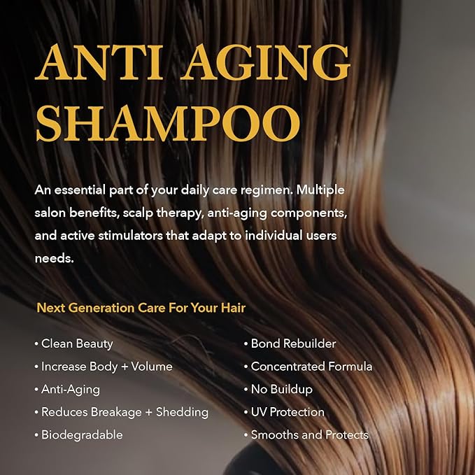 Sulfate-Free Salon-Grade Anti-Aging Moisturizing Shampoo, Hypoallergenic Scalp & Hair Growth Formula, For All Hair Types - Paraben Free, Gluten Free, Fragrance Free, 16.9 oz