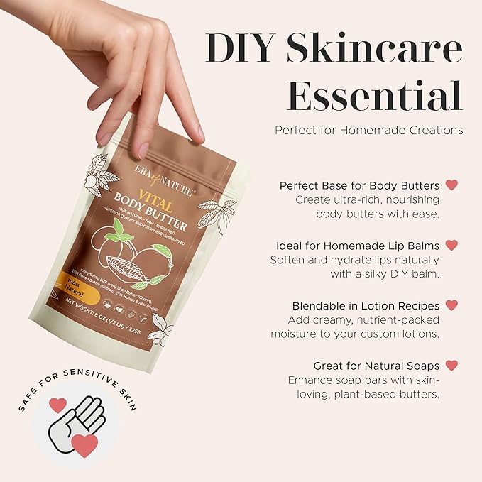 Era of Nature Organic Shea, Mango & Cocoa Body Butter – Raw, Unrefined, 100% Natural – Perfect Base for DIY Skincare, Body Butters, Lotions, Soaps & Lip Balms – Essential for Homemade Creations – 16oz