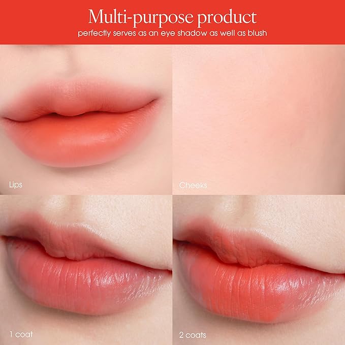 AIR LIPS 813 PLASTIC ORANGE, Lip & Cheek, Natural Soft Matte Finish & Buildable, Airy Formula (1.2g, 0.003 oz.)