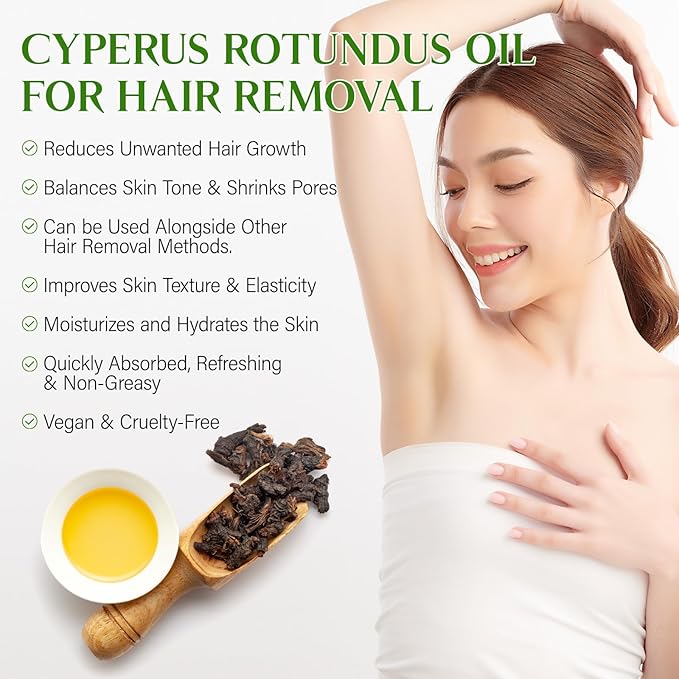 Cyperus Rotundus Oil,Cyperus Oil,Cyprus Rotundus Oil for Hair Removal,Cyperus Oil Natural, Soothing and gentle,Reducing Body Hair Growth,Smooth Skin & Hair Removal,60ml