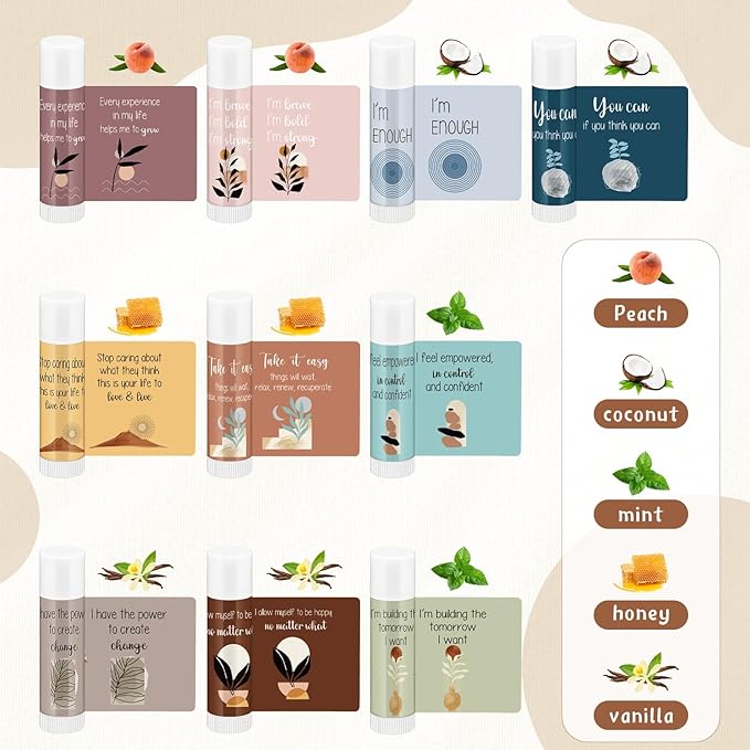 Mental Health Awareness Gifts Lip Balm Bulk Inspirational Lip Balm with Positive Daily Affirmation Cards Self Care Gifts Gifts for Women Men Stress Relief Family Reunion Favor(10 Sets)