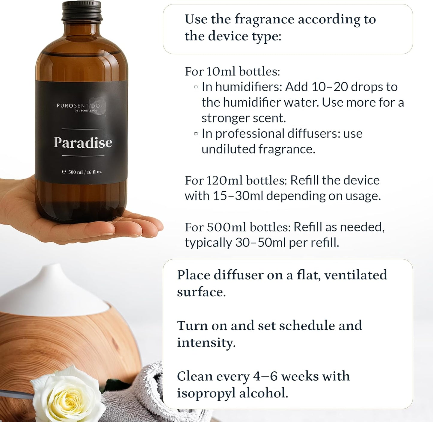 PuroSentido Paradise Tropical Aroma Oil (500 ml) - Luxury Essential & Fragrance Oil for Diffusers and Humidifiers, Creamy Coconut, Floral Notes & Soft Woods Home & Hotel Scent