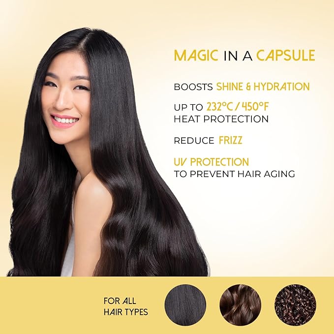 Hair Vitamin Smooth & Shiny - 50 Capsules, Heat Protectant Oil for Frizzy Hair - With Vitamin B5