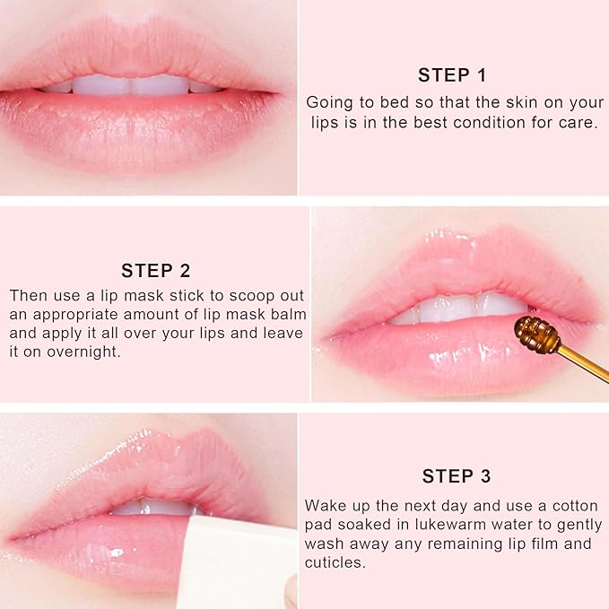 3Pcs Lip Balm Honey Pot with Stick, Honey Strawberry Apple Moisturizing and Hydrating Sleeping Lip Mask, Day and Night Repair and Care, Improve Lip Color, Reduce Lip Lines (SET A)
