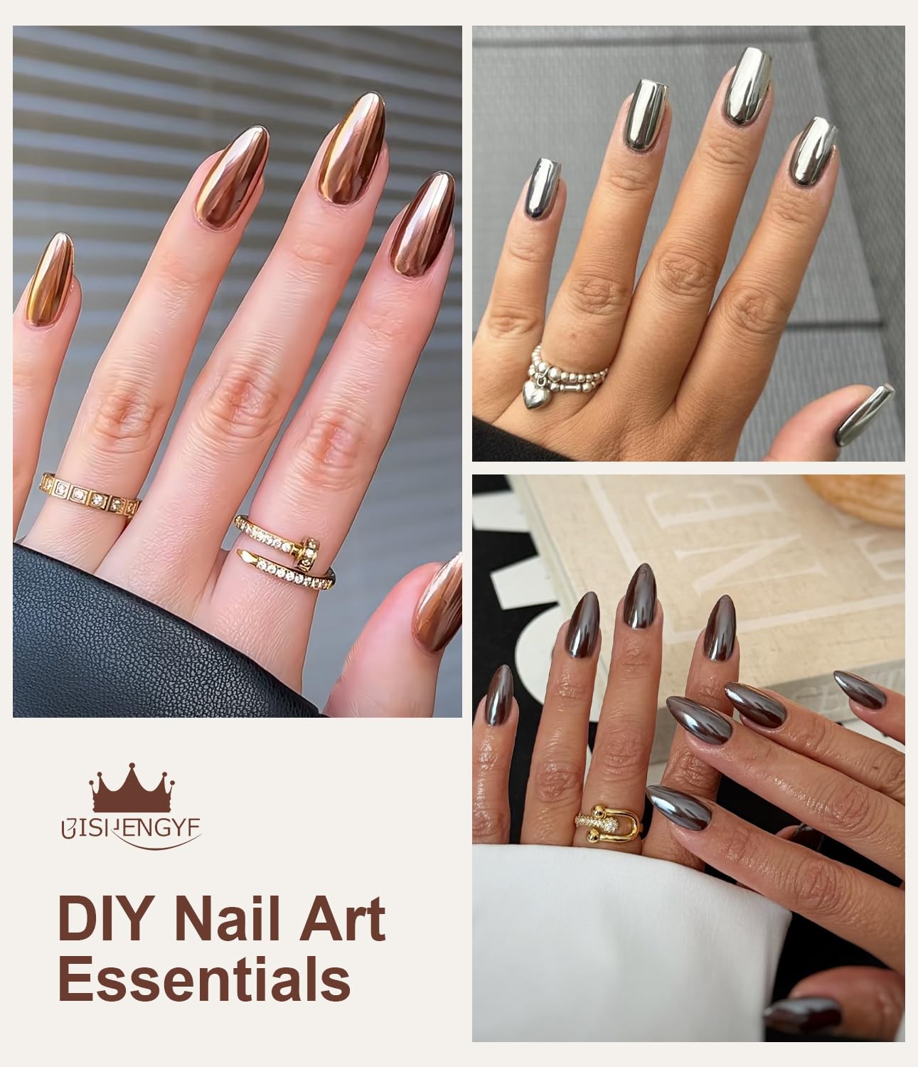 Mermaid Pearl Chrome Nail Powder: 8 Colors Mirror Effec Chocolate/Coffee/Copper Chrome Nail powder，Magic Mermaid Pink Chrome Nail Powder Pigment for Nail Art Design Home DIY（Purple/Green）