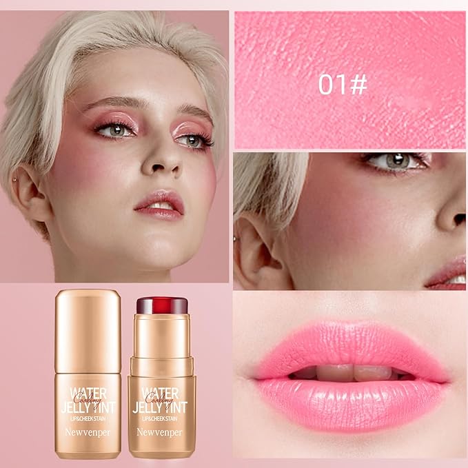 2PCS Jelly Blush Stick, Multi-Purpose Lip & Cheek Stick, Waterproof jelly tint, Moisturizing Cooling Water Jelly Tint Long Lasting cheek stain & lip tint for Women and Girls 01#