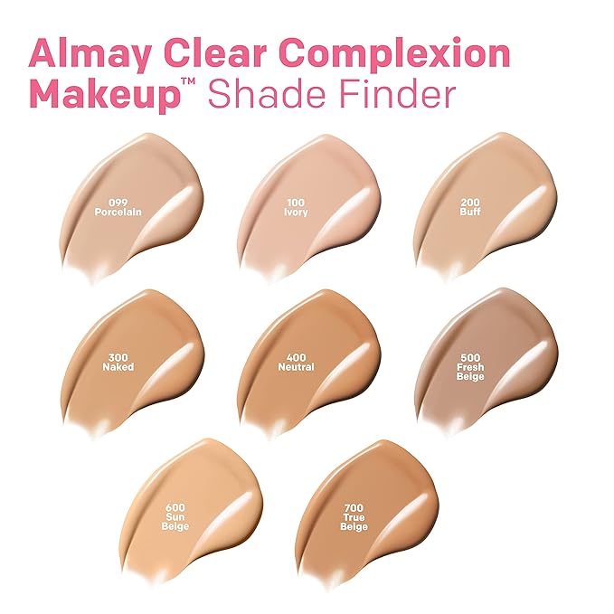 Almay Clear Complexion Acne Foundation Makeup with Salicylic Acid - Lightweight, Medium Coverage, Hypoallergenic, Fragrance-Free, for Sensitive Skin, 400 Neutral, 1 fl oz.