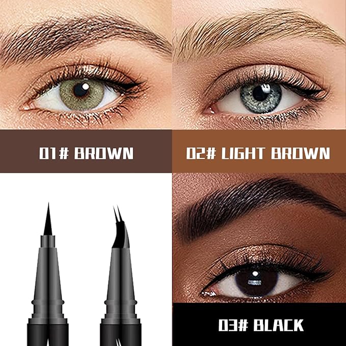 Curved 2 Tip Eyebrow Pen-Brown Eyebrow Pencil With Black Eyeliner 2-in-1 Dual-Ended Create Natural Hair-Like Brows,Waterproof,Smudge Proof,Long Lasting All-Day