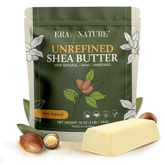 era of nature Organic Unrefined Raw African Ivory White Shea Butter 16oz - Moisturizing Raw Shea Butter Bar for Skin & Hair, DIY Lip Balm Base, Cream, Soap & Lotion Making Supplies Kit, Skincare