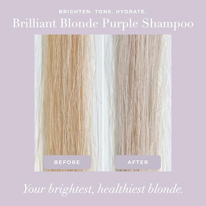 Goldie Locks Brilliant Blonde Purple Shampoo for Blonde, Lightened, Grey Hair, Extensions, Significantly Brightens, Tones, Eliminates Brass, Sulfate-Free, Nourishing, Moisturizing Leave-In, 33.8 Fl Oz