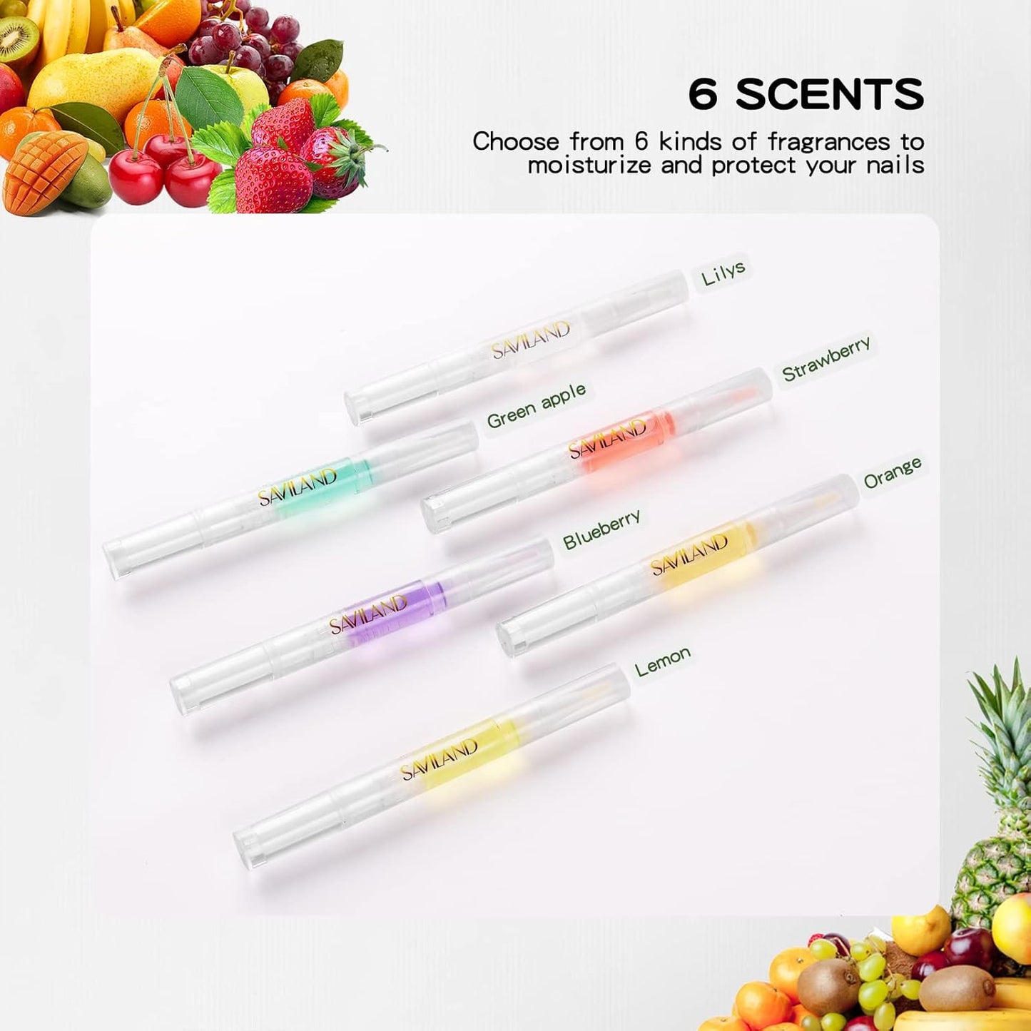 SAVILAND Natural Cuticle Oil Pen: 6PCS Revitalizing Cuticle Oil for Nails with Vitamin E Repaired Cuticles Overnight Cuticle Softener Nail Strengthener Protector for Damaged Skin Thin Nail