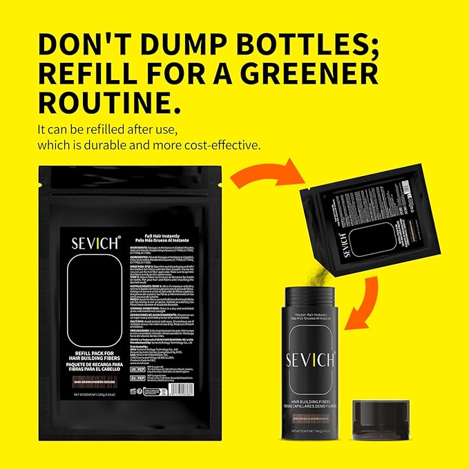 SEVICH Hair Fibers Refill 100g - Compatible with Most Brand Bottles | Hair Building Fibers for Thinning Hair | Instant Thickening Powder for Men & Women | 5-Second Natural Coverage,Dark Brown