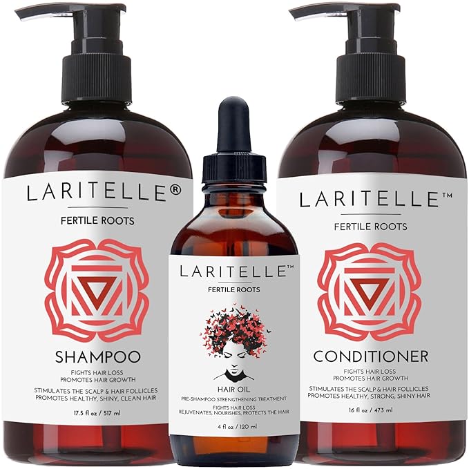 Organic Hair Growth Set | Fertile Roots Shampoo + Conditioner + Leave-In Treatment | Follicle Stimulating Rosemary, Ginger & Clove | Anti-Hair Loss, Strengthening, Nourishing | USA made